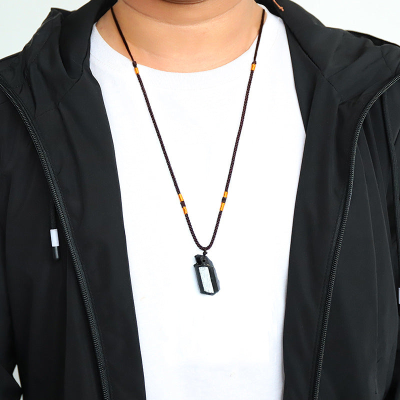 Natural Black Stone Pendant Necklace