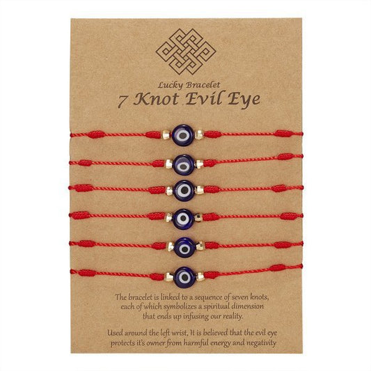 New 7-knot Evil Eye Bracelet 6 Pack Blue Eye Paper Card Bracelet Braided Adjustable Bracelet