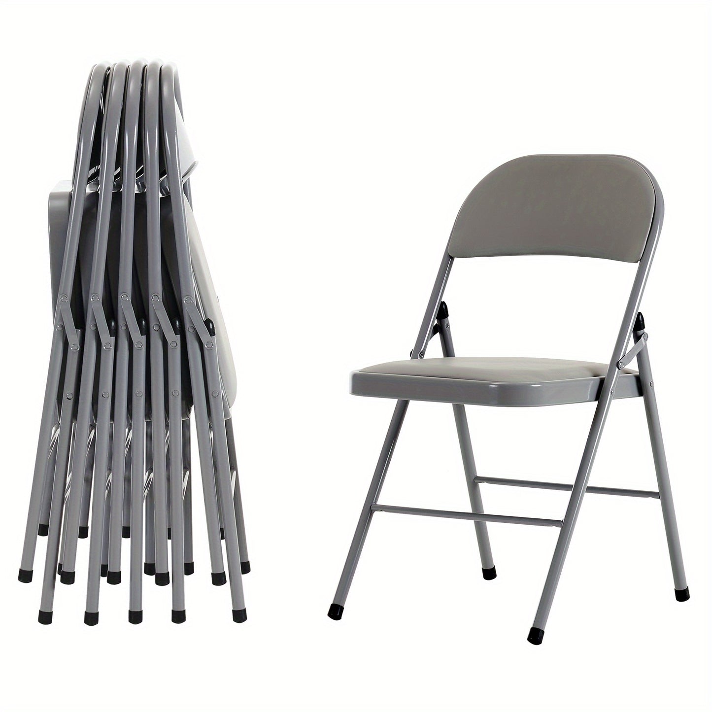 6 Pack Gray Folding Chairs with PU Upholstered Seat and Backrest for Home and Office, Commercial Steel Frame Upholstered Folding