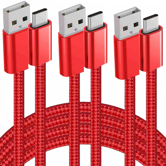 3 Pack 3 6 10FT Braided USB C Type-C Fast Charging Data SYNC Charger Cable Cord