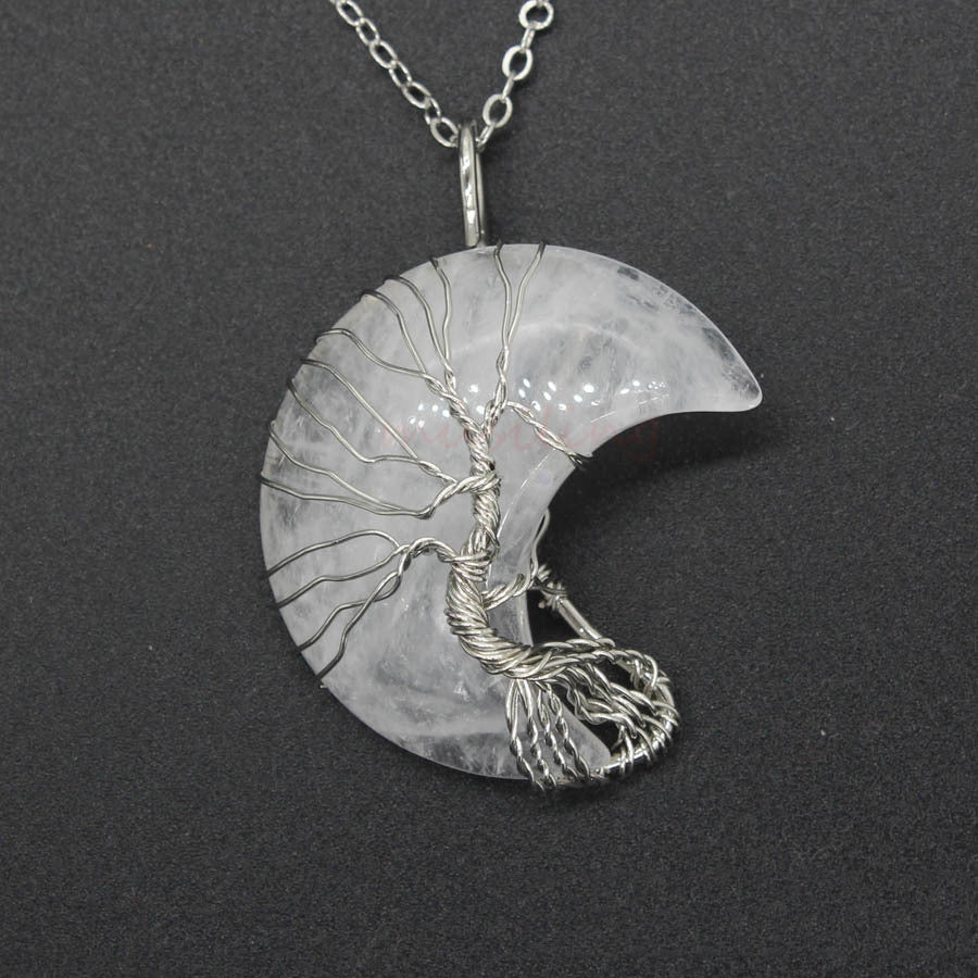 Natural Crystal Moon Pendant