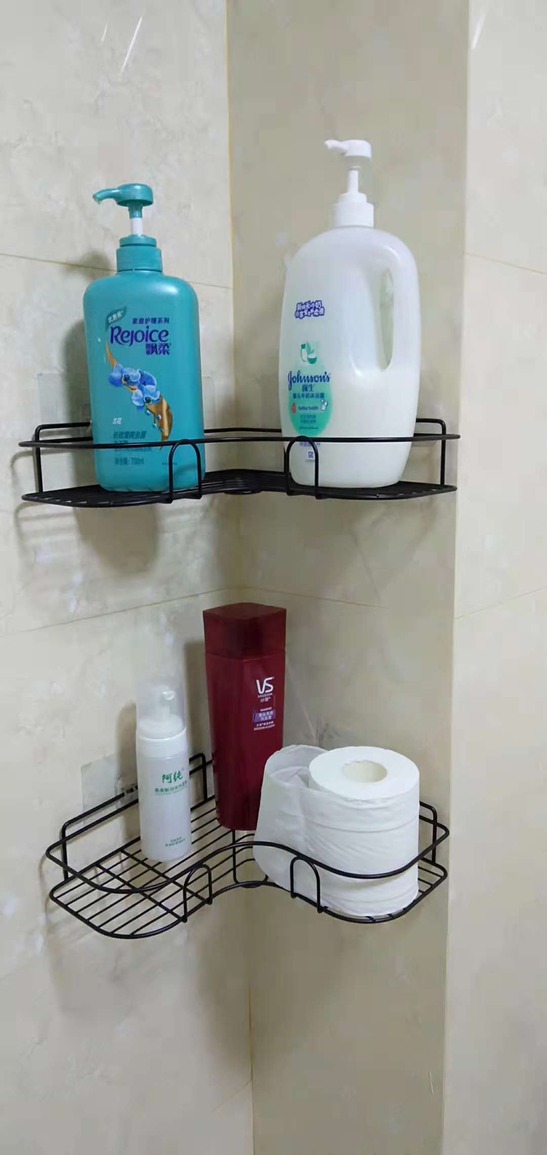 Punch-free Wall Bathroom Storage Rack Kitchen Corner Shelf Household Tripod