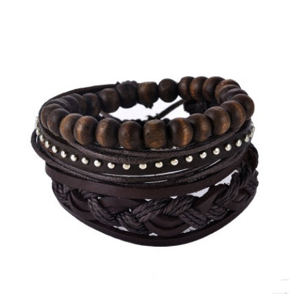 Leather Bracelet Men Multilayer Bead Bracelet Punk Wrap Bracelets for Women Vintage punk Men Jewelry