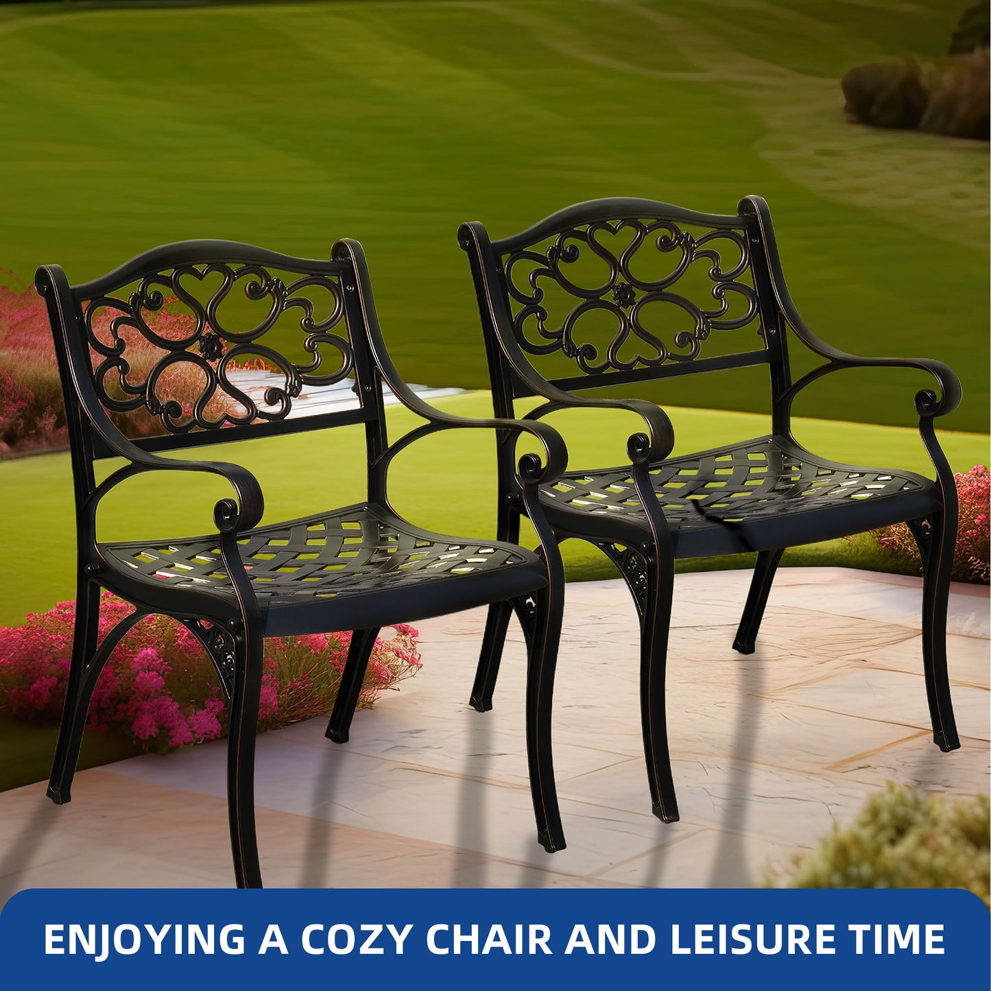 Patio Dining Chair Set of 2 Outdoor Bistro Chairs Set Cast Aluminum Furniture