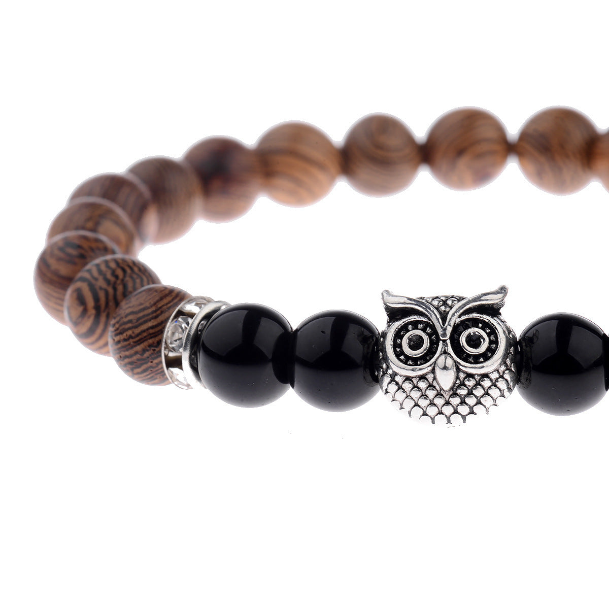 Owl frosted stone lifeline wood grain bracelet