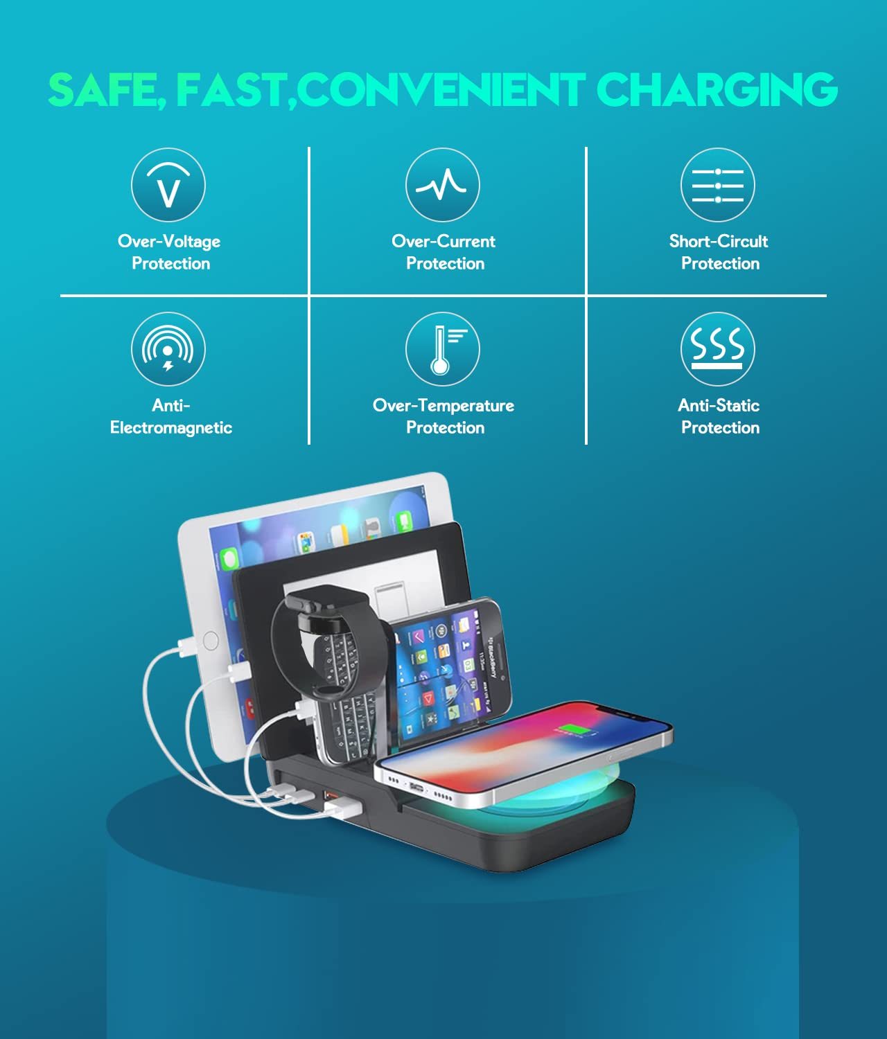 70W Charging Station For Multiple Devices, 5 In 1 Fast Charging Dock