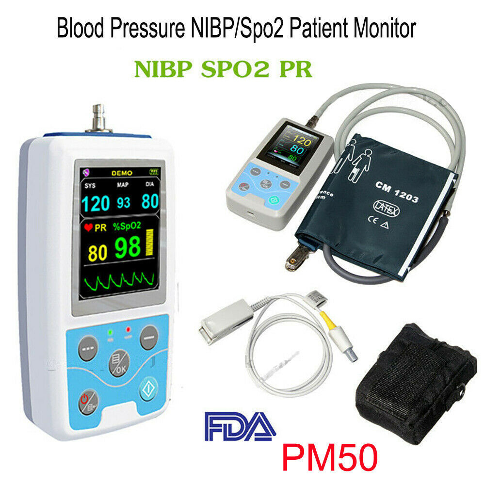 CONTEC PM50 24 Hours Ambulatory Blood Pressure Monitor SPO2 Probe Pulse Rate NIBP Recorder Software USB Data Store