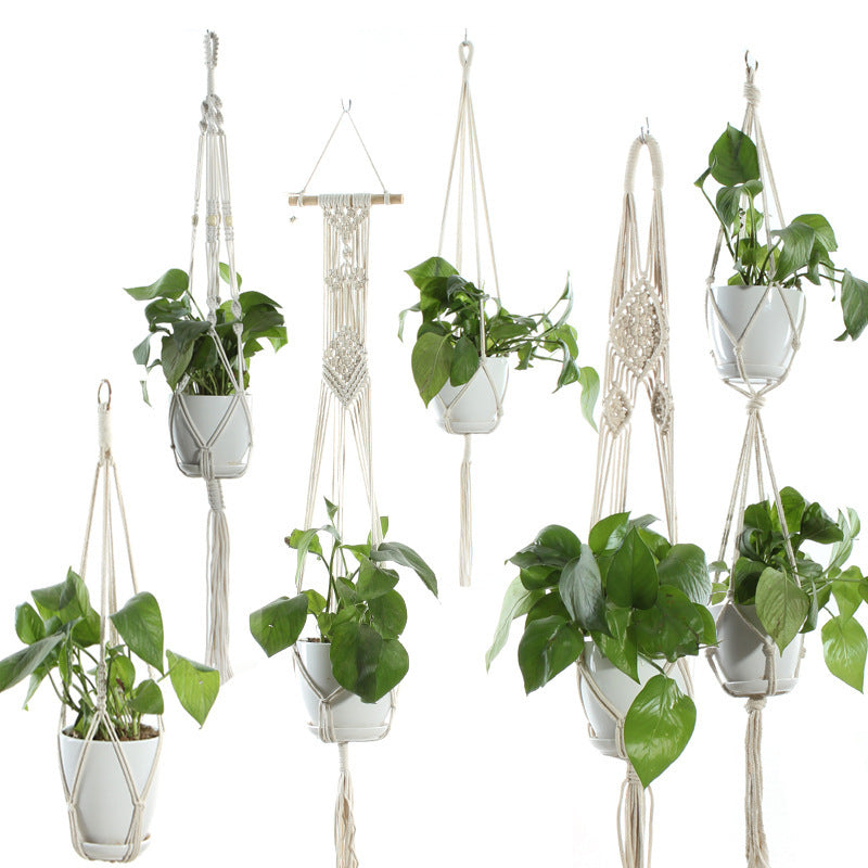 Flower Pot Net Bag Beige Cotton Rope Indoor Plant Hanger Hanging Basket Sling