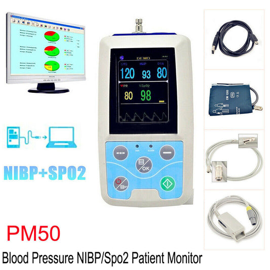 CONTEC PM50 24 Hours Ambulatory Blood Pressure Monitor SPO2 Probe Pulse Rate NIBP Recorder Software USB Data Store