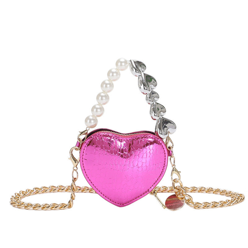 Mini Love-shape Pearls Handbag Fashion Cute Chain Lipstick Bag Women's Bright Candy Color Shoulder Messenger Bag