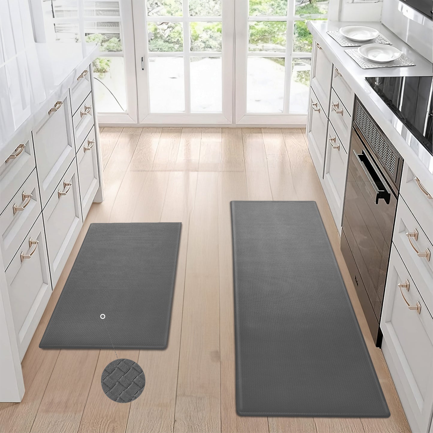 Kitchen Floor Mat Two-piece Set Of Non-slip, Waterproof And Easy To Scrub For Home, Kitchen