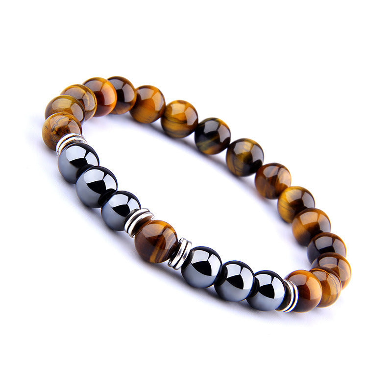 Explosion Style Yellow Tiger Eye Bracelet Fashion Simple Obsidian Alloy Separator Elastic Bracelet