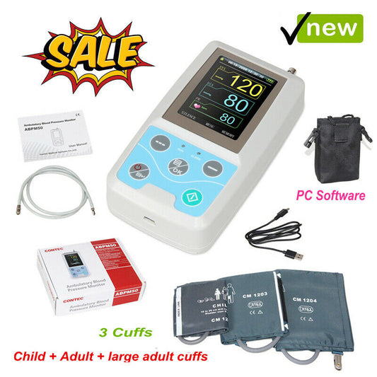 CONTEC ABPM50 Handheld 24hours Ambulatory Blood Pressure Monitor With PC Software 3 Cuffs