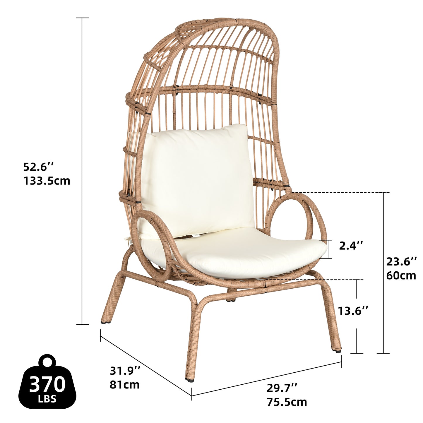 Patio Basket Egg Chair Wicker Chair Seat Cushion with Stand for Bedroom Balcony