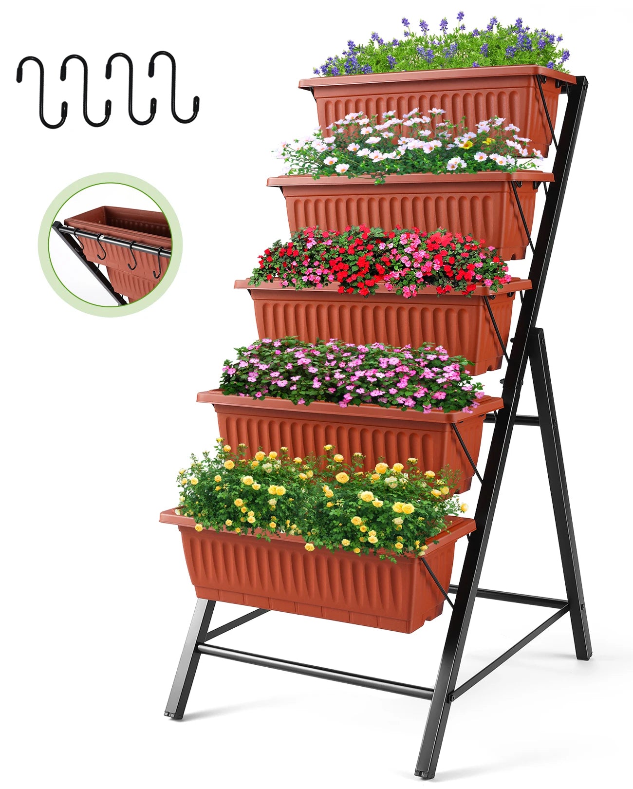 4ft Vertical Garden 5-Tier Raised Garden Bed Planter Box for Patio Balcony Flower Herb Freestanding Garden Planter - 26 in× 22.7