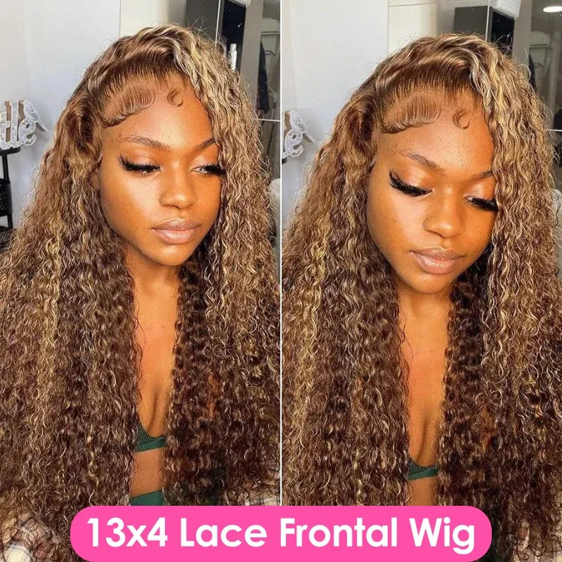 Honey Blonde Deep Water Wave 13x6 HD Lace Frontal Wig Human Hair Highlight Curly Human Hair Wigs 30 32 34 Inch