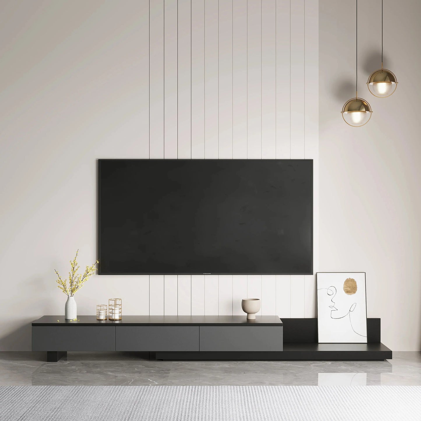 Luxury Lightweight Minimalist TV Stand with Open Storage Shelves, Cabinets and Drawers, Entertainment Center