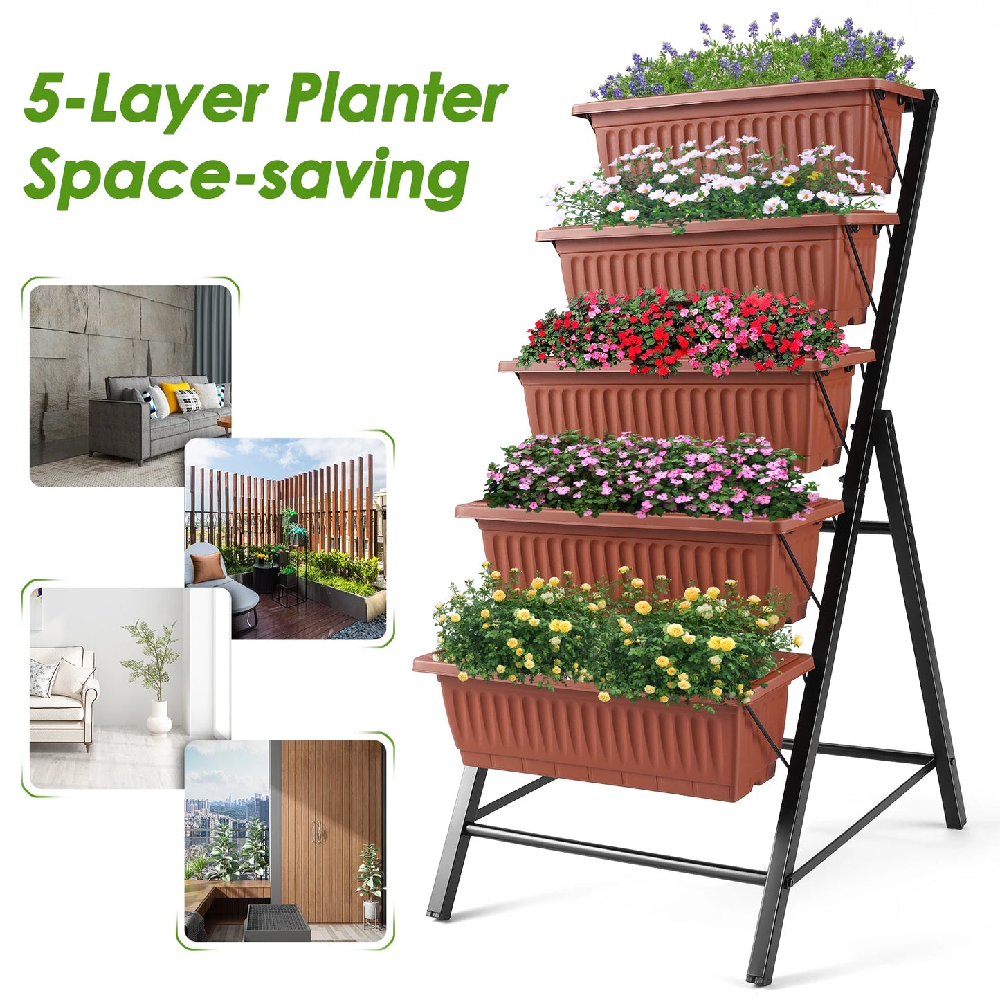 4ft Vertical Garden 5-Tier Raised Garden Bed Planter Box for Patio Balcony Flower Herb Freestanding Garden Planter - 26 in× 22.7