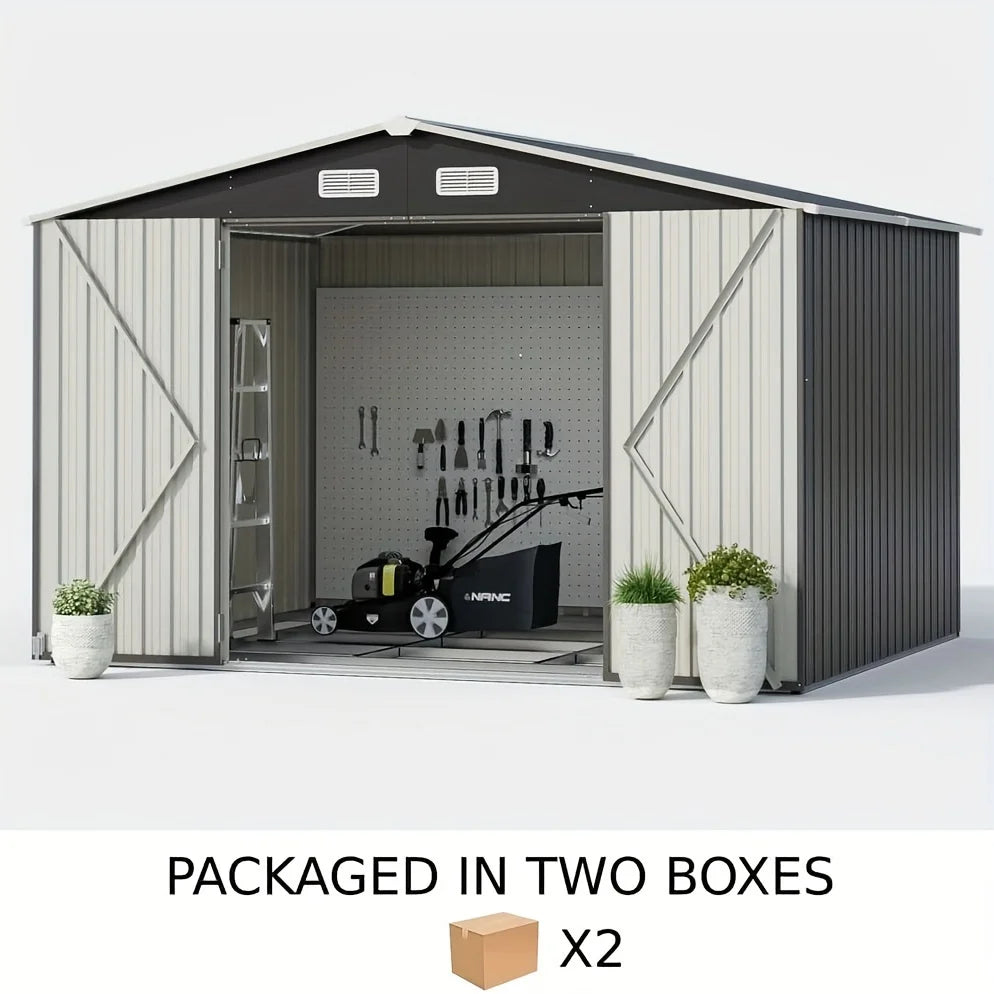 Set, 9 Ft W X 7.5 Ft. D Black Metal Storage Shed With Lockable Door And Vents For Tool, Garden, Bike (67 Sq. Ft.)