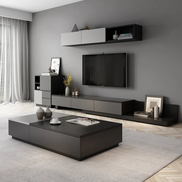 Luxury Lightweight Minimalist TV Stand with Open Storage Shelves, Cabinets and Drawers, Entertainment Center