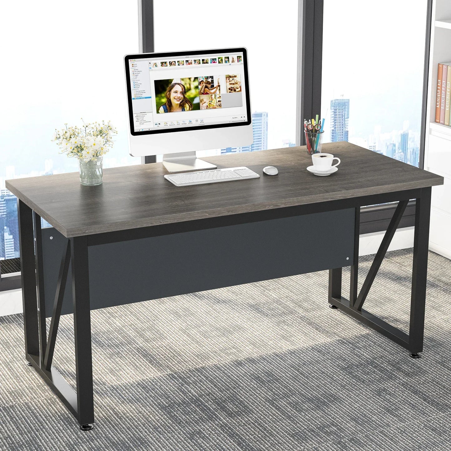 Tribesigns 55 inches Executive Desk and 43" lateral File Cabinet, L-Shaped Computer Desk Home Office Furniture