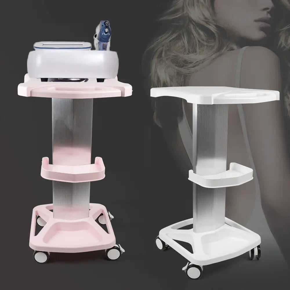 Mobile Salon Trolley Stand W/ Wheel Barber Shop Beauty Tool Storage Tray Pink/White Rolling Cart Shelf Hairdressing Supplies