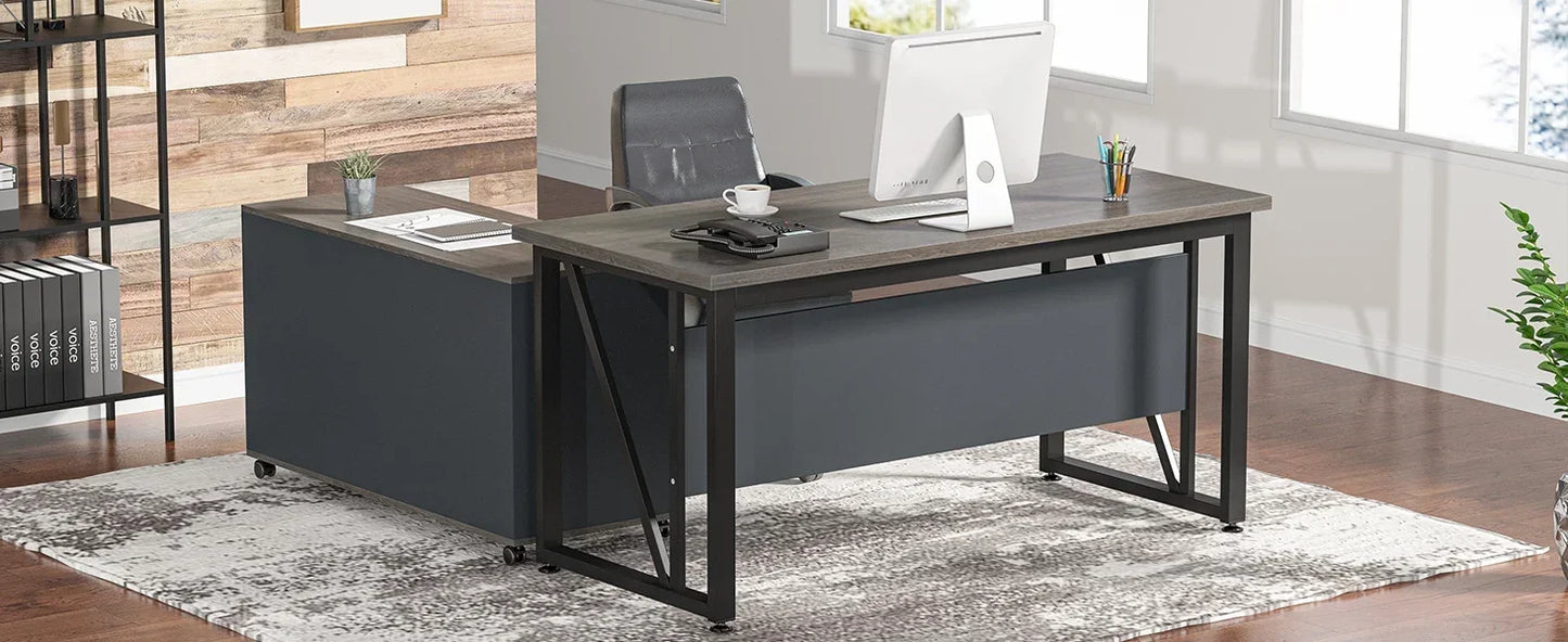 Tribesigns 55 inches Executive Desk and 43" lateral File Cabinet, L-Shaped Computer Desk Home Office Furniture