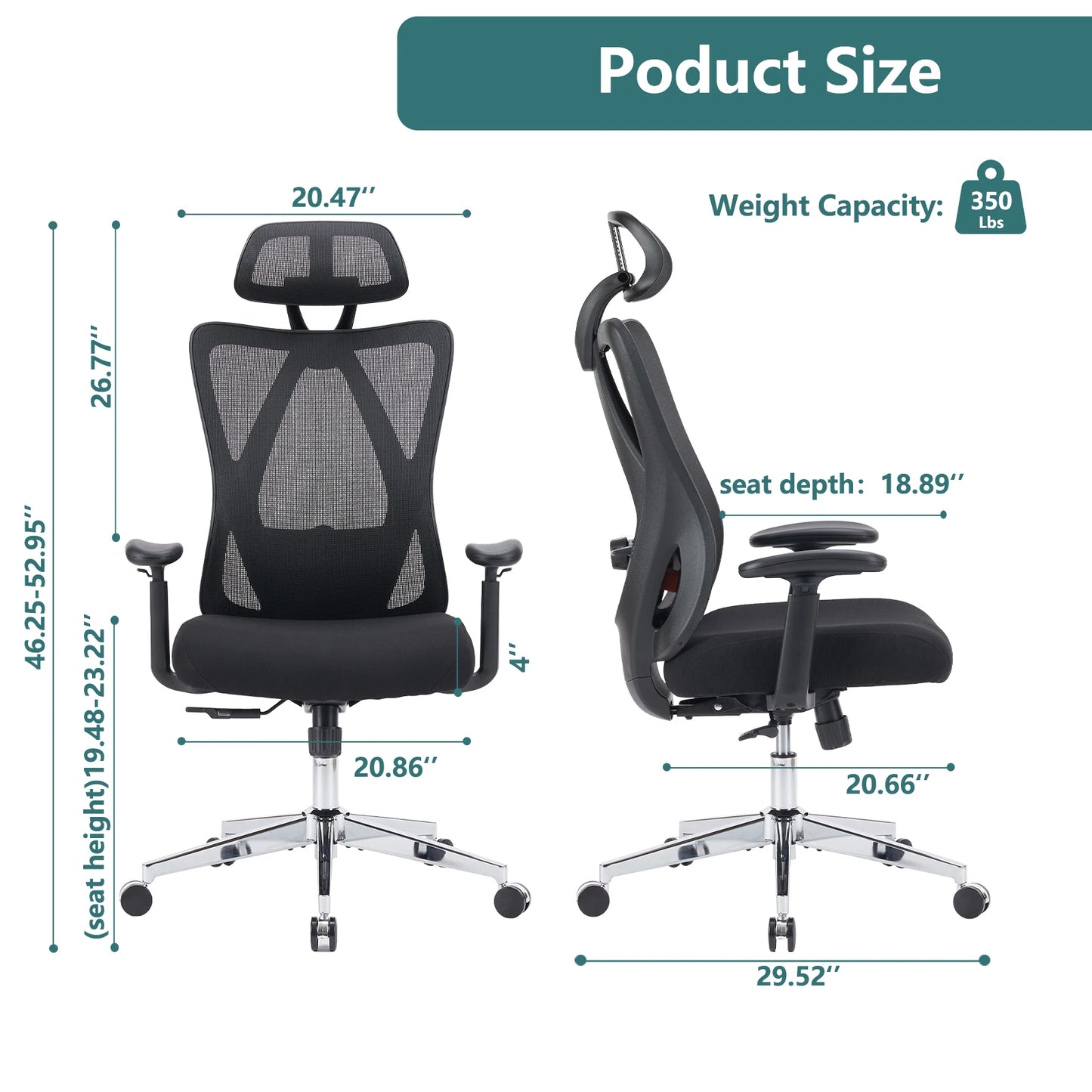 JHK Ergonomic Lumbar Support Mesh Backrest Office Chair Adjustable Height Headrest Breathable Back Rolling Swivel Gaming Chairs