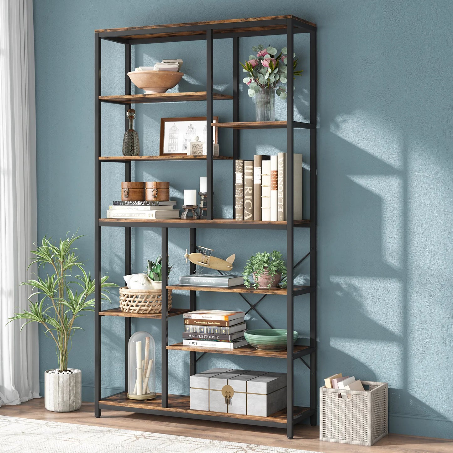 Tribesigns 79 Inches Bookcase with Open Shelves, 9-Tier Industrial Bookshelf, 10 Cubes Etagere Storage Shelves Display Shelf