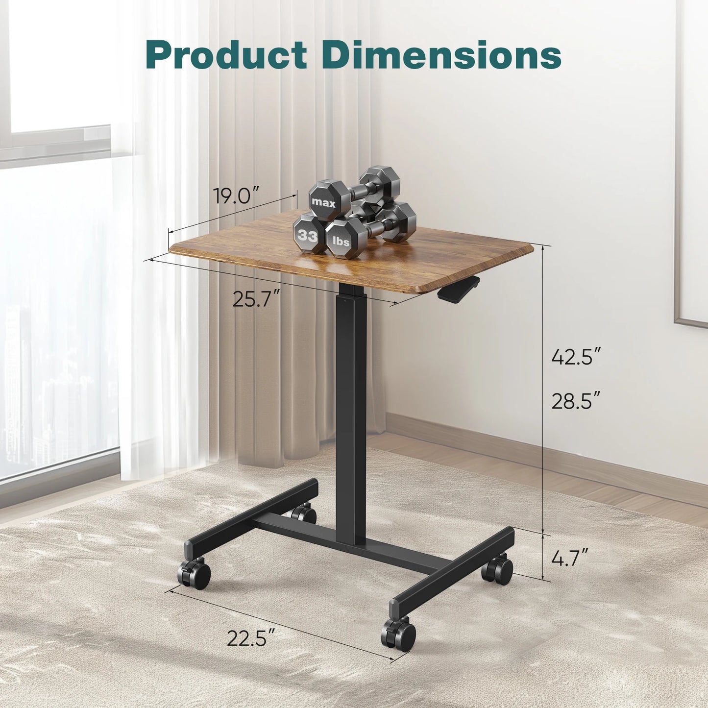 JHK Portable Laptop Height Adjustable Table,Mobile Sitting Workstation,With Lockable Wheels,Suitable For Work And Learning