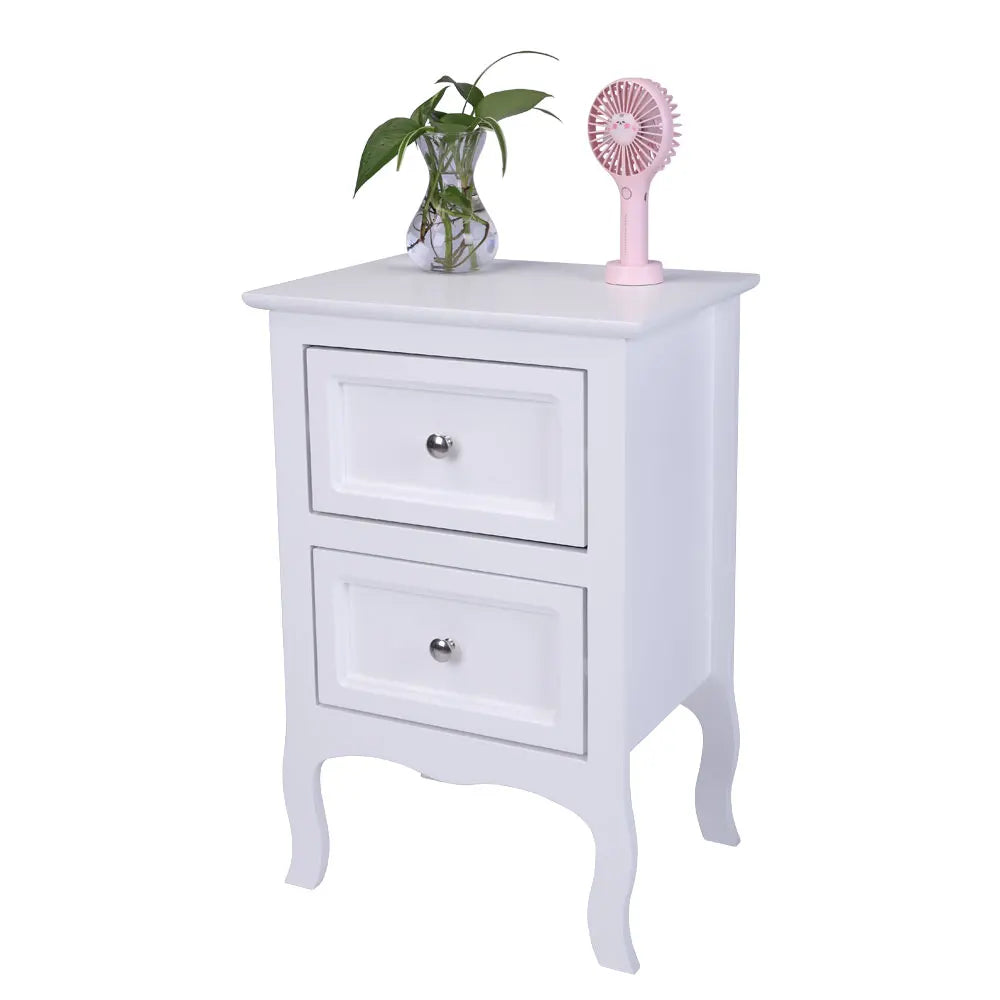 2pcs Country Style Nightstand 2-Tier Night Tables Large Size Bedside Table End Table White/Grey/Brown[US-W]