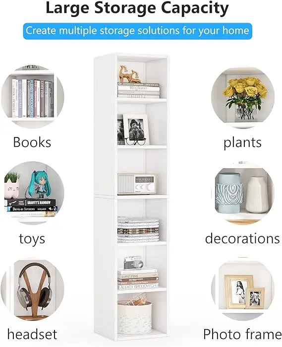 Tribesigns 70.9 Inch Tall Narrow Bookcase, Modern White Corner Bookcase with Storage, 6 Tier Cube Display Shelves