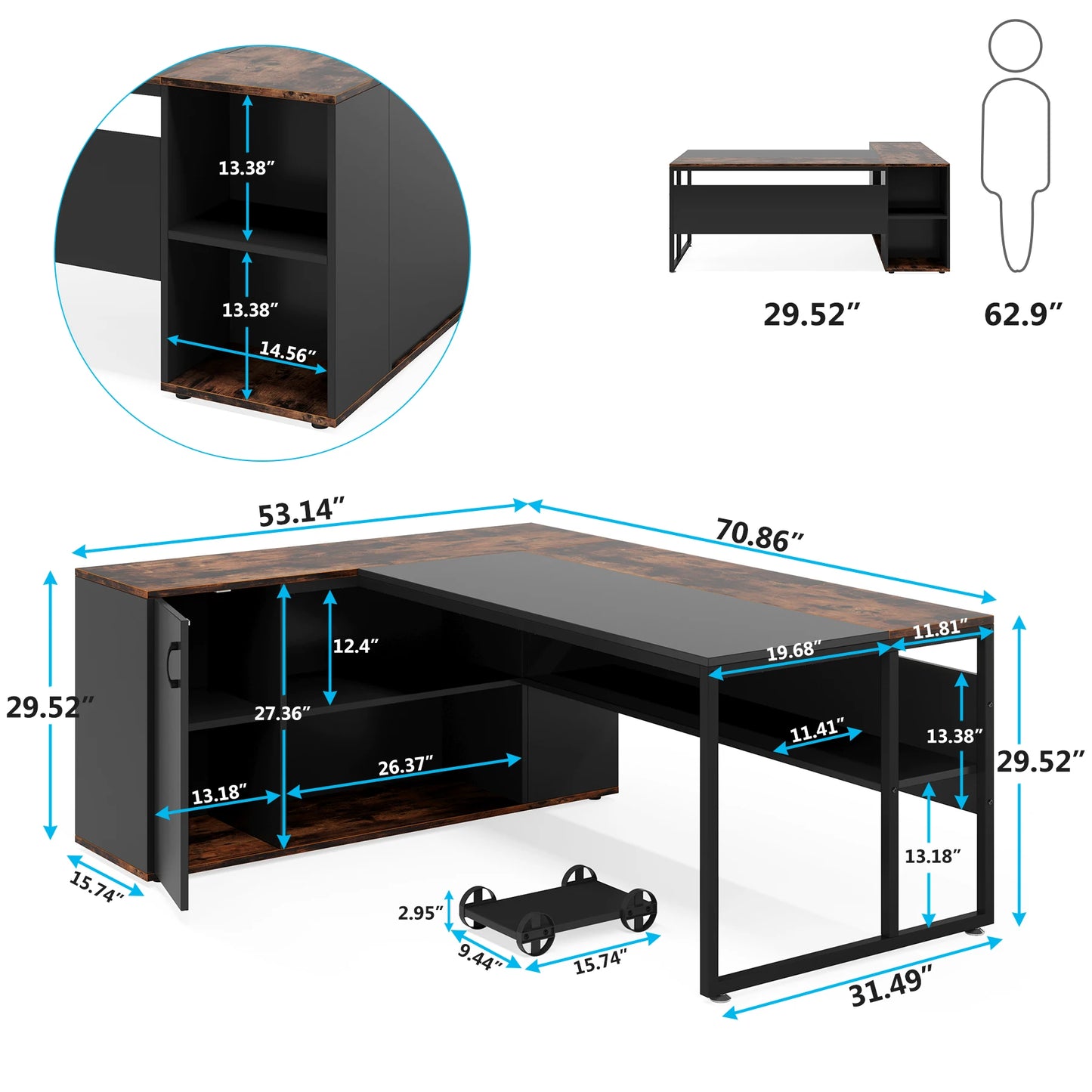 Tribesigns 71 inch Executive Desk, L Shaped Desk with Cabinet Storage, Executive Office Desk with Shelves