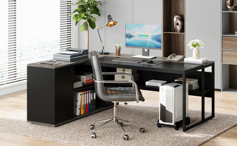 Tribesigns 71 inch Executive Desk, L Shaped Desk with Cabinet Storage, Executive Office Desk with Shelves