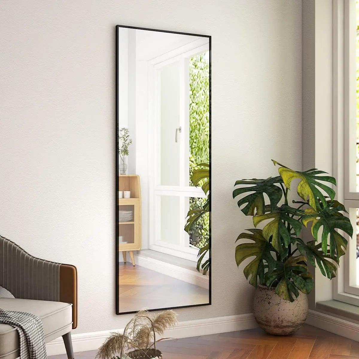 Floor Mirror Full Length - 58"x18" Rectangle Floor Mirrors Aluminum Frame Free-Standing Wall & Leaning