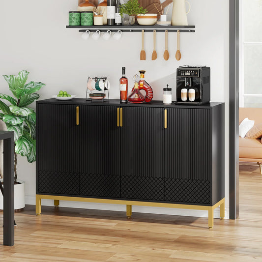 Tribesigns Black Storage Cabinet, 59 Inch Console Cabinet Sideboard Buffet Cabinet with 4 Doors, Entryway Cupboard Furniture