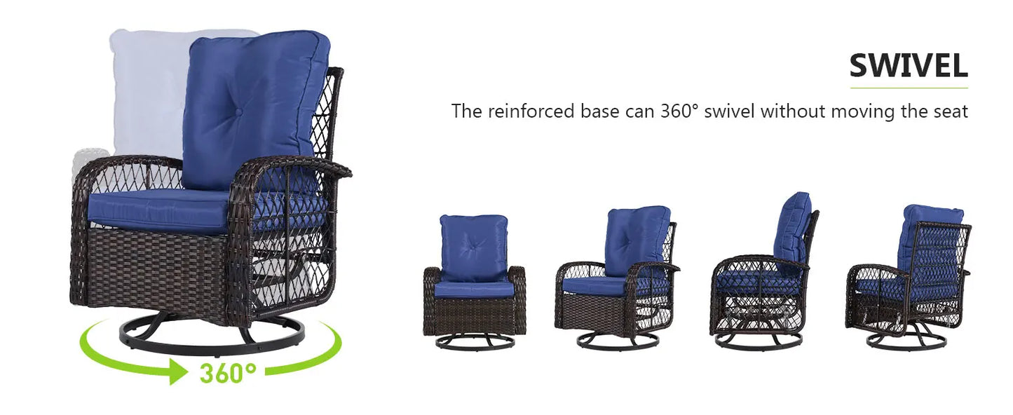 3 Pieces Patio Set Outdoor Wicker Rattan Swivel Rocker Chairs Set of 2 with Small Side Table Patio Bistro Set with Rocking Chair