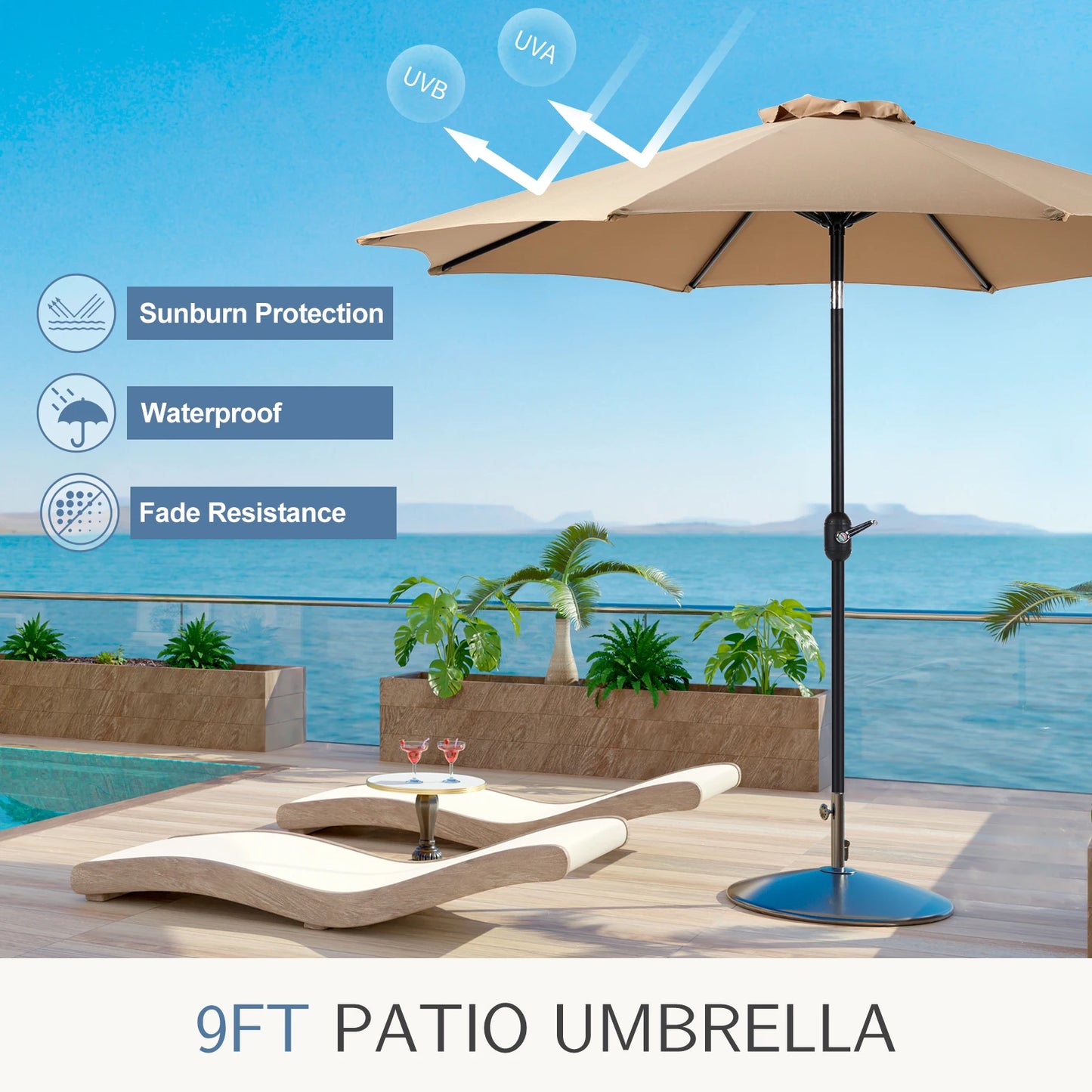 JHK Outdoor Patio Umbrella UV Protection For Garden Sturdy Structure All Weather Outdoor Umbrellas For Backyard Pool Holidays