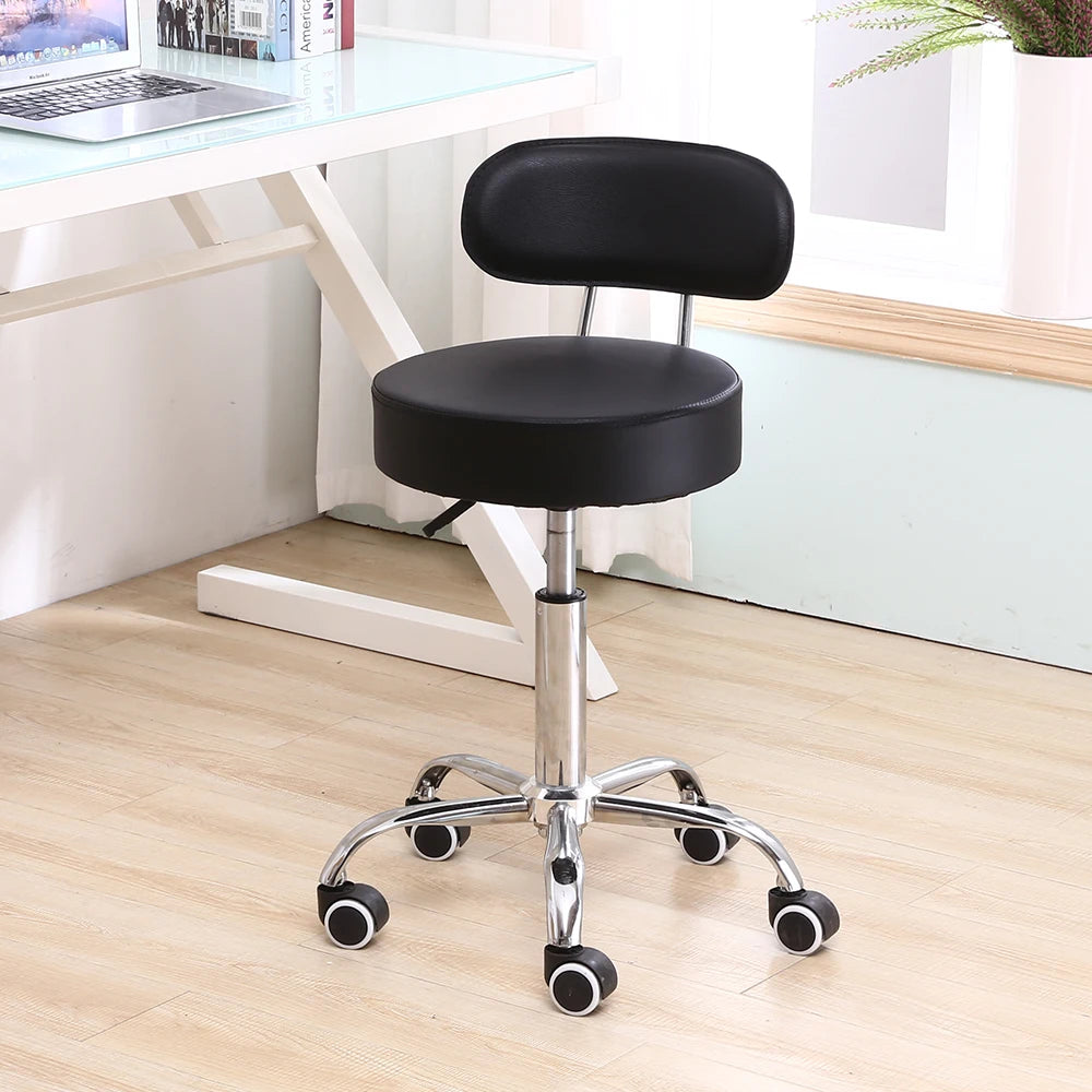 KKTONER PU Leather Rolling Stool with Mid Back Height Adjustable Office Computer Home Drafting Swivel Task Chair with Wheels