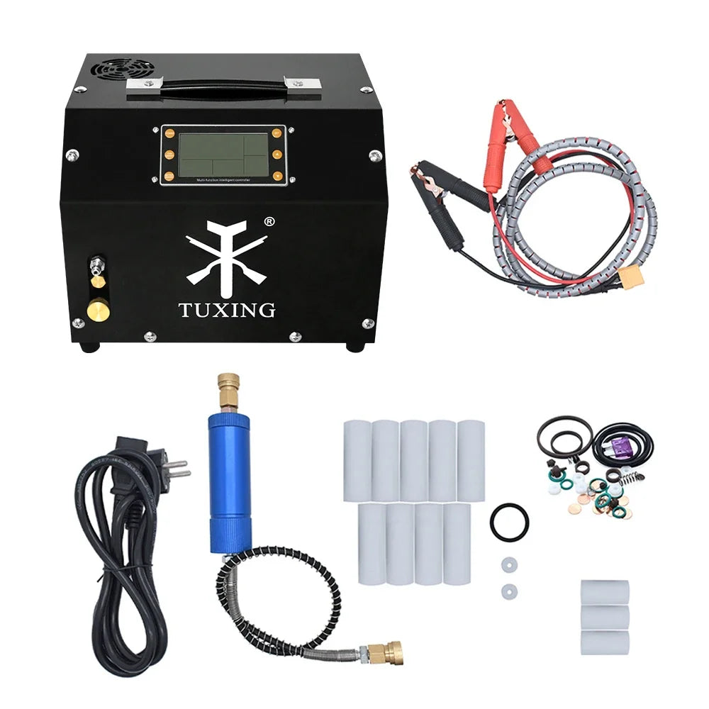 TUXING TXET063 4500Psi 300Bar 12V PCP Air Compressor LCD Display Digital Control Auto-Stop with 12V Transformer PCP Scuba Tank