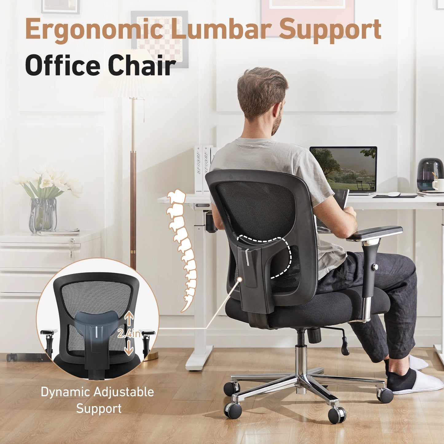 JHK Ergonomic Mesh Backrest Lumbar Support Office Chair Adjustable Height  3D Armrest Comfortable Sponge Cushion Gaming Chairs