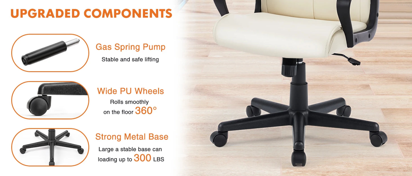 JHK PU Leather Ergonomic Padded Armrest Office Chairs Adjustable Height Rolling Swivel Wheel With Lumbar Support For Office