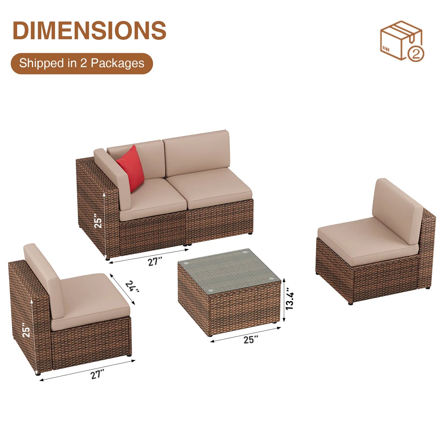 Aoxun Patio Furniture Set 5PCS Wicker Rattan Conversation Set Outdoor Sectional Sofa Set with Coffee Table (Brown)