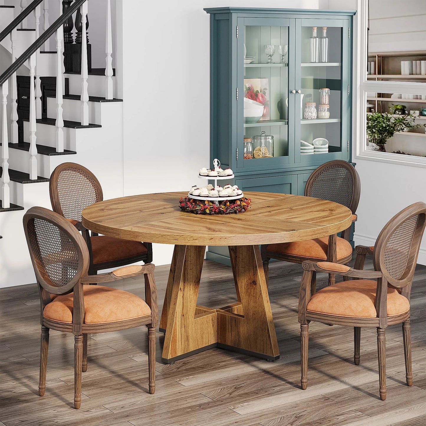 Tribesigns Round Dining Table for 4, 47 Inch Farmhouse Kitchen Table Small Dinner Table Kitchen Dinning Table for Dining Room