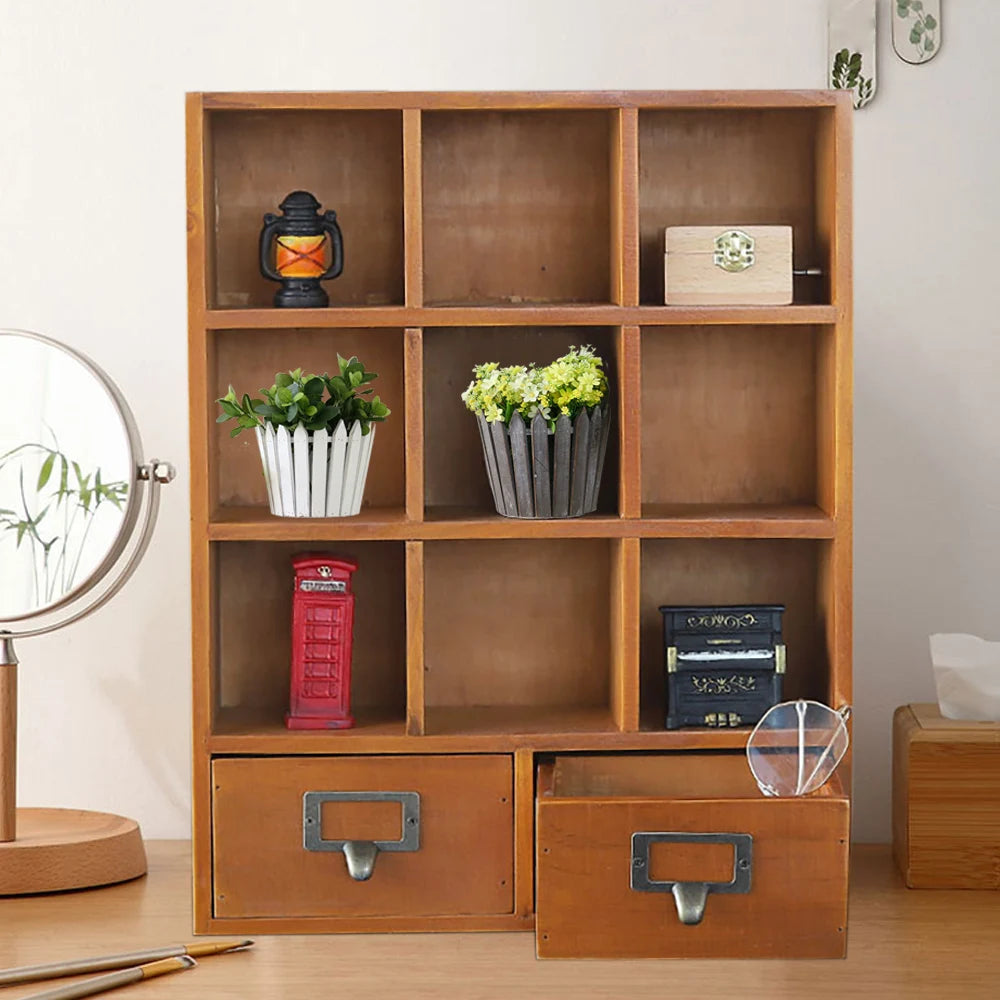 9-Cube 2 Drawers Pine Storage Organizer Display Cubby-style Shelf Brown