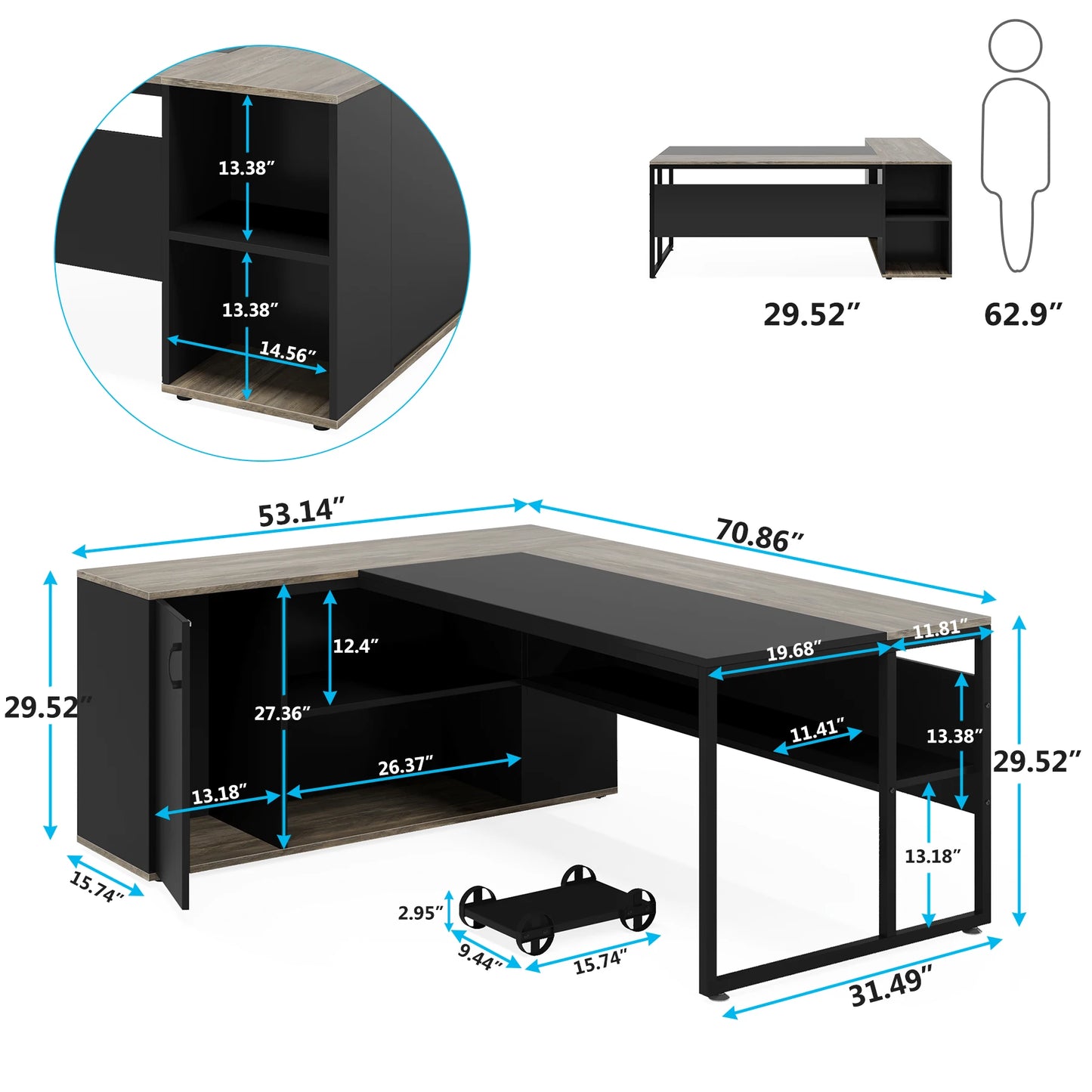 Tribesigns 71 inch Executive Desk, L Shaped Desk with Cabinet Storage, Executive Office Desk with Shelves