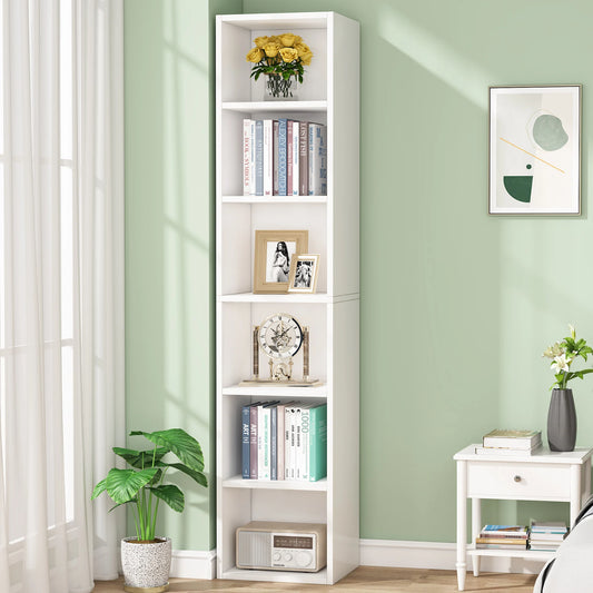 Tribesigns 70.9 Inch Tall Narrow Bookcase, Modern White Corner Bookcase with Storage, 6 Tier Cube Display Shelves