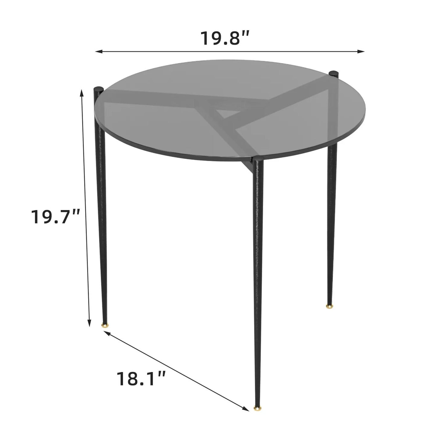 Round Coffee Side End Table Leisure Tempered Glass Side Table with Sleek Metal Legs