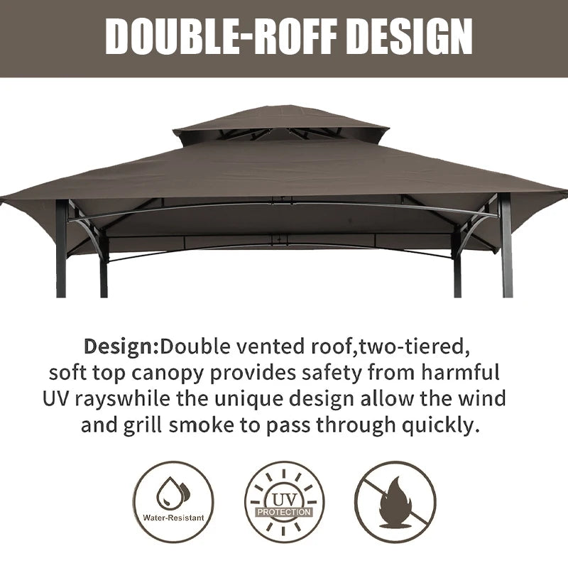 8x5ft BBQ Gazebo Replacement Canopy Double Layered Canopy, Barbecue Pavilion Ceiling