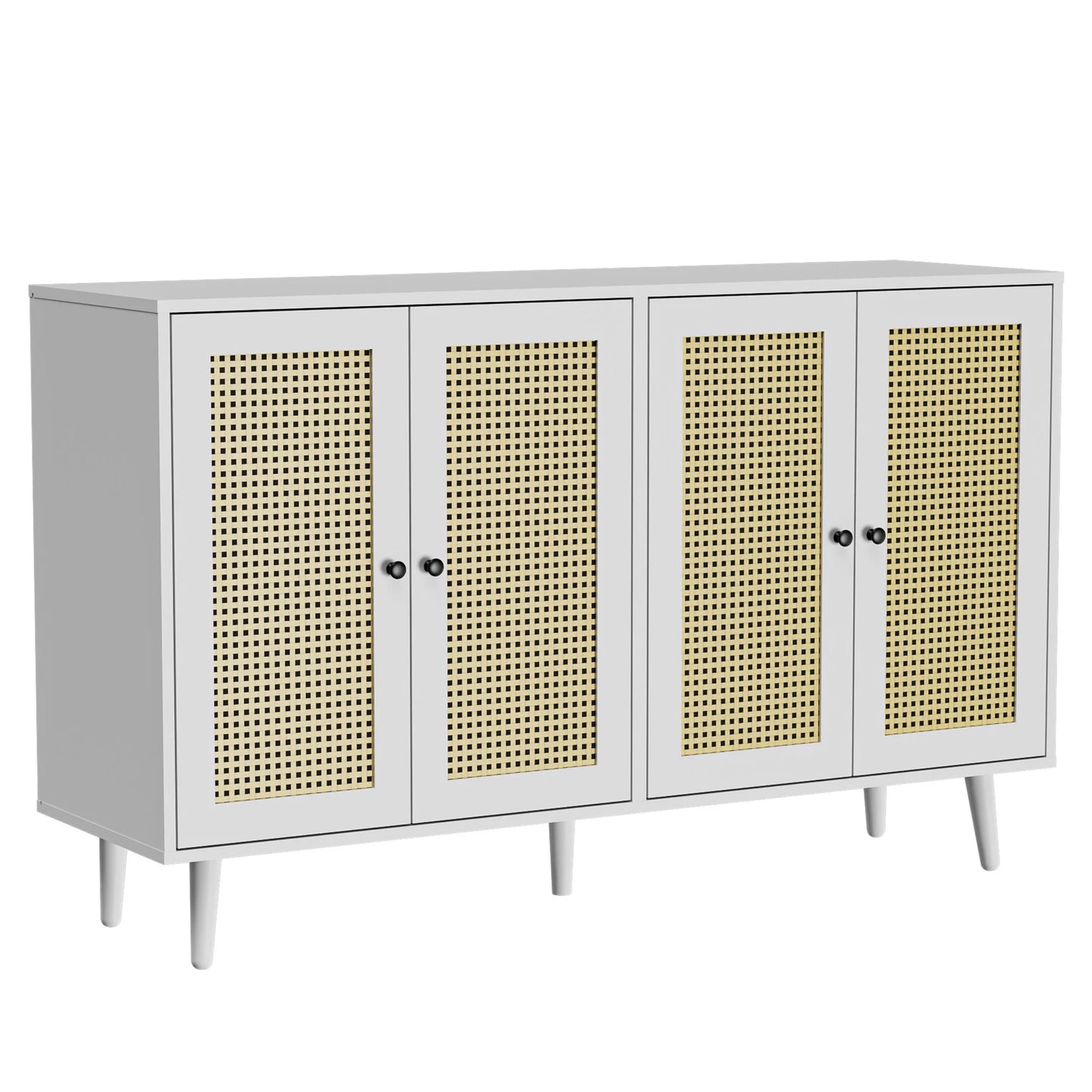 Rattan Buffet Cabinet with Storage, Accent Sideboard Cabinet with 4 Rattan Doors, Storage Cabinet for Living Room, Kitchen Room